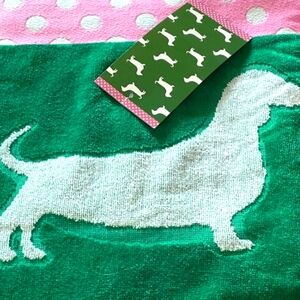 Dachshund Lovers Pink Green Oversize Beach Towel Polka Dots 100% Cotton